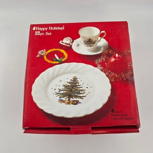 New Old Stock Nikko Happy Holidays 12 Pieces - 4 Dinner Plates and 4 Each Cups and Saucers