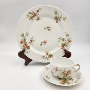 Vintage Early 1900&#39;s Haviland Limoges 3 Piece Place Setting (Dinner Plate - Cup and Saucer) - Autumn Leaves Pattern