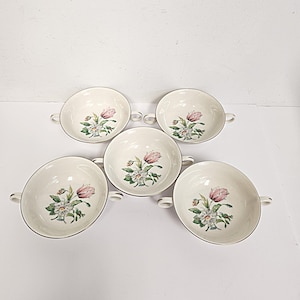 Vintage Theodore Haviland New York Set mit 5 Gartenblumencremesuppenschüsseln