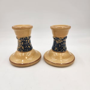 Vintage 1990&#39;s Pfaltzgraff Pair of America Mafa Yellowware Candlesticks - Candle Holders
