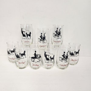Vintage 1960&#39;s - 70&#39;s Set of 9 Gay Nineties 12 Ounce Drinking Glasses