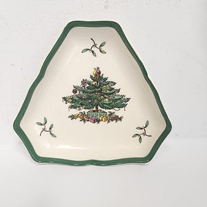 Vintage 1980&#39;s Spode Christmas Tree Triangular Trinket - Candy Dish