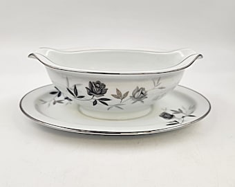Vintage Noritake Rosamor 5851 Gravy Boat With Attached Underplate