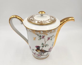 Vintage 1950er Chadelaud Decor Limoges Gold Trim mit Vögel Kaffee oder Teekanne - WIE IST
