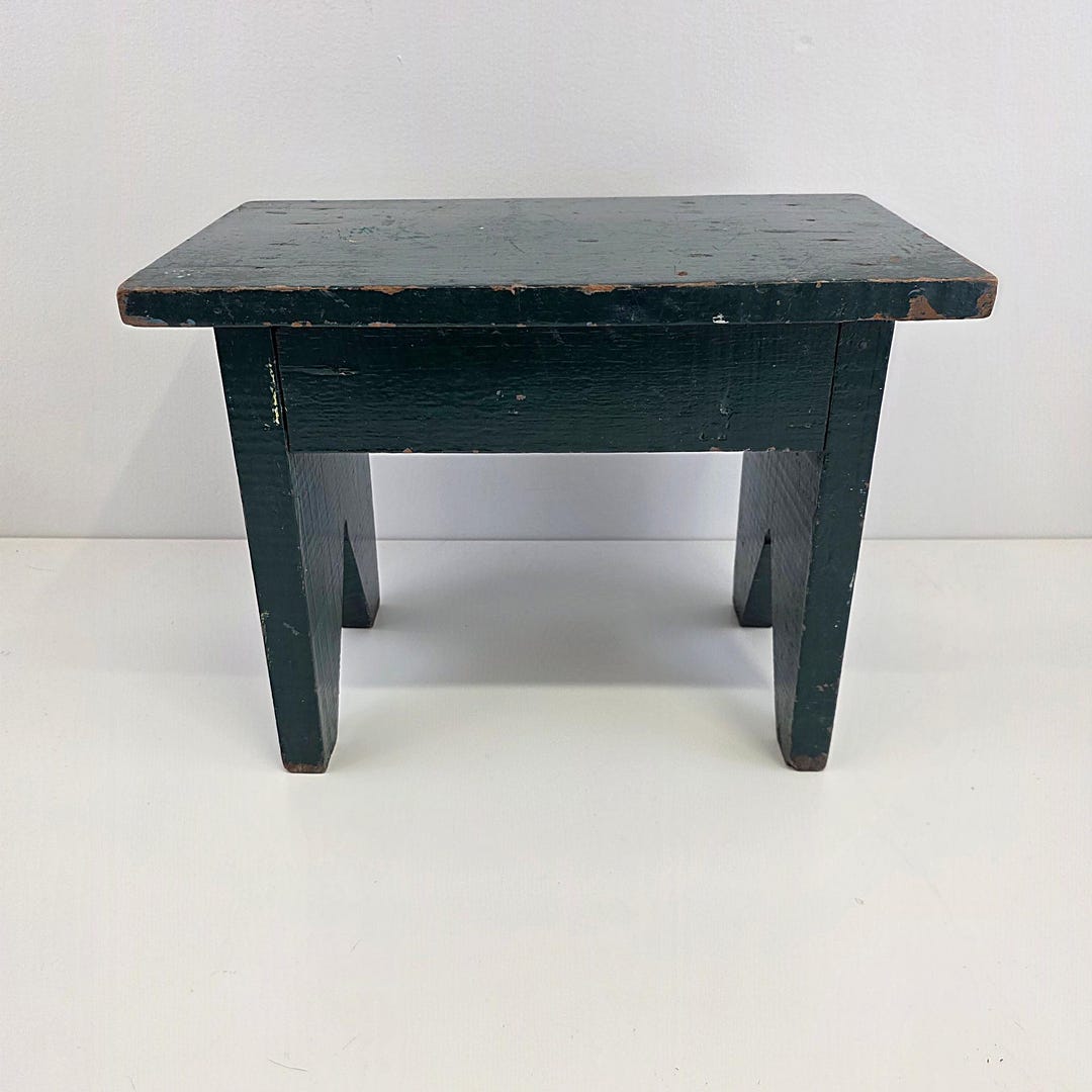 Vintage Green Farmhouse Wooden Stool - Bench - Etsy
