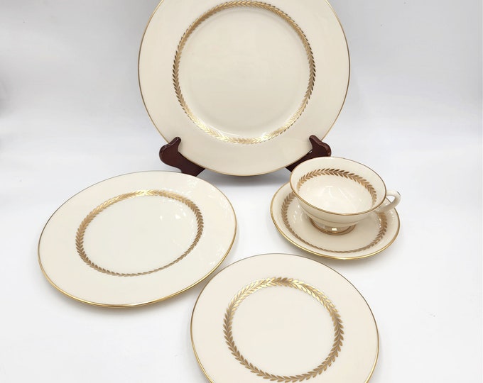 vintage-1980-s-lenox-imperial-china-gold-laurel-wreath-5-piece-place
