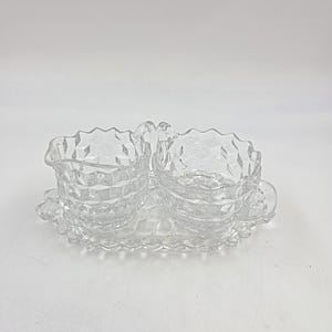 Vintage Fostoria American Creamer and Sugar Bowl on Tray