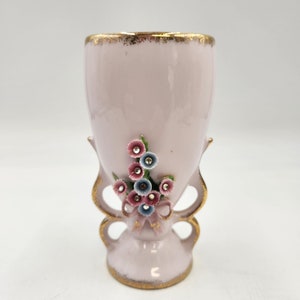 Vase Lefton Bud rose et or vintage des années 1970 avec fleurs et strass