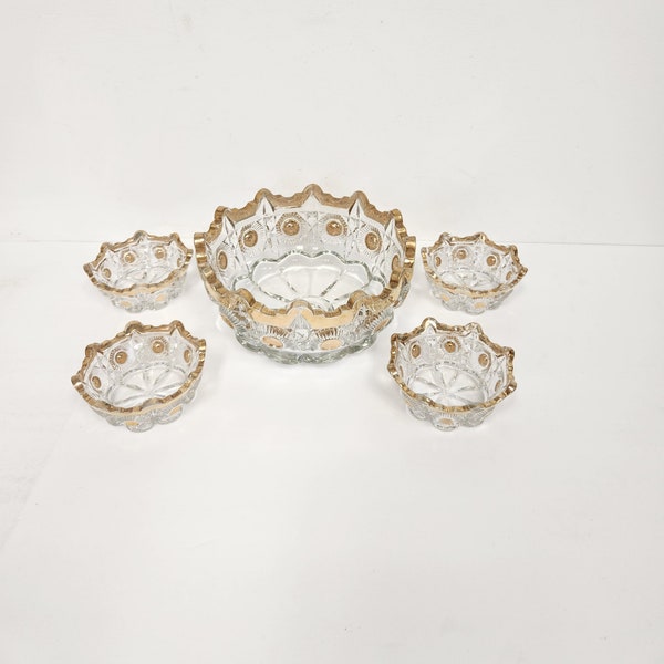 Vintage Early 1900's Early American Pressed Glass Berry Bowl and 4 Individual Serving Bowls