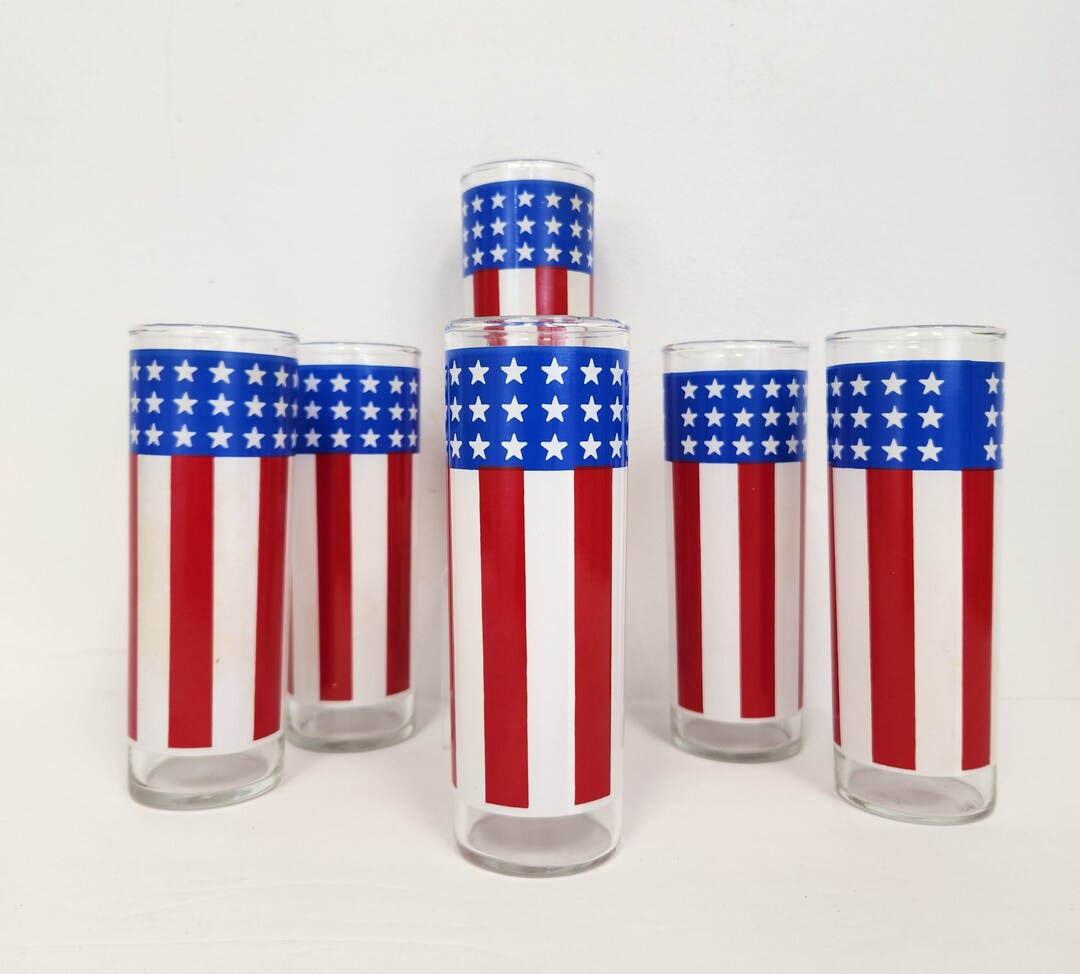 Vintage 1970's Set of 6 Tall Red White and Blue Patriotic Flag Drinking Glasses - Etsy