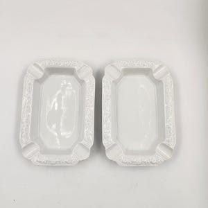 Vintage Serb Germany Rosenthal Maria White Roses Pair of Ashtrays