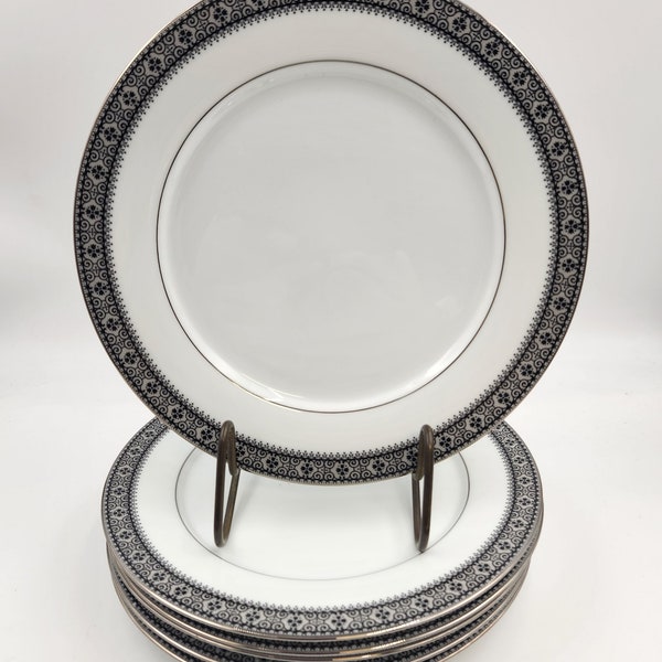 Vintage 1980's - 90's Noritake Segovia 2216 Black, Gray and Platinum Trimmed Dinner Plates