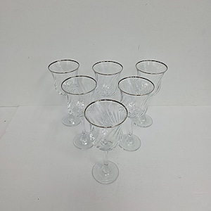 Vintage Set of 6 Swirl Pattern Wine Glasses with Silver or Platinum Rims