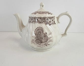 Bule de chá marrom vintage Myott Factory Queens Thanksgiving