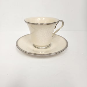 Vintage 1980&#39;s Lenox Moonspun Tea or Coffee Cup and Saucer Set