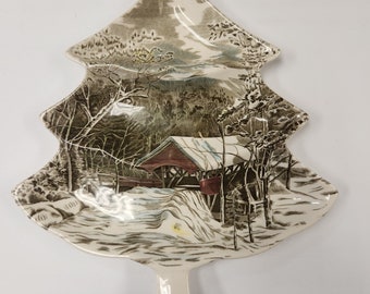 Vintage 1960's Johnson Brothers The Friendly Village 3 Compartment Christmas Tree Plate - Tray