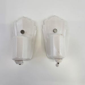 Vintage Pair of Art Deco Porcelain Wall Mount Pull Chain Light Fixtures
