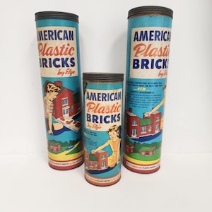 Vintage Child&#39;s Toy - Set of 3 Tubes of American Bricks by Elgo - Lego Like Blocks