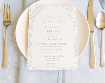 Something Blue Bridal Shower Invitation | Elegant Blue Floral Digital Invite | Instant Download | Printable Bridal Shower Template