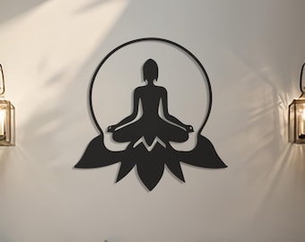 Meditating Buddha Metal Wall Art, Lotus Flower, Zen Decor