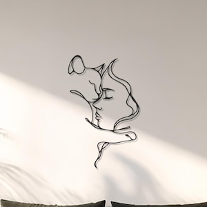 Minimalist Metal Face and Flower Wall Art, Line Drawing Sculpture