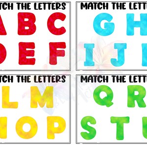 Tapetes de atividades correspondentes de letras do alfabeto - Letras maiúsculas A-Z - ordem alfabética e misturadas - cores únicas do arco-íris + misturadas