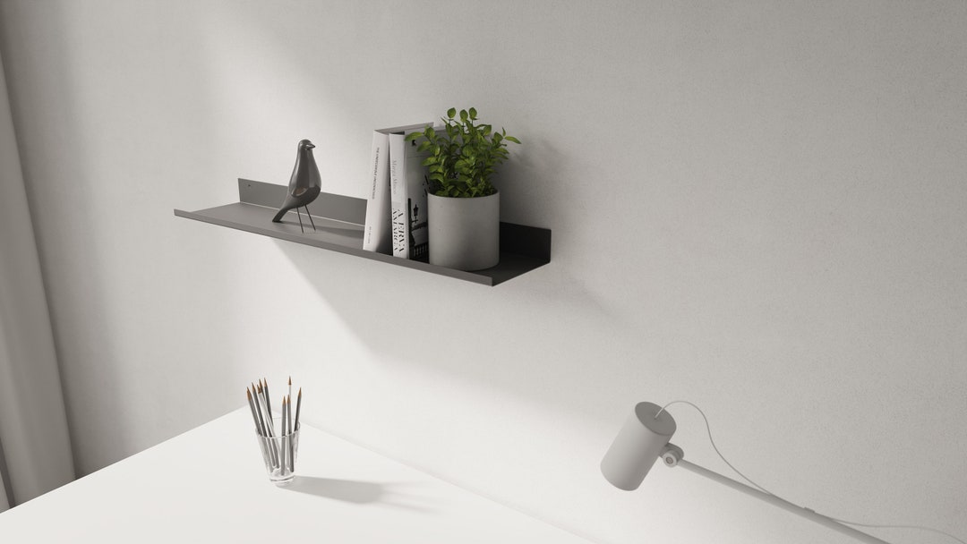 Black Metal Wall Shelf Floating Bookshelf Minimalist Etsy