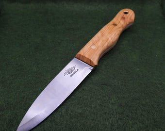 Nóż Bushcraft z rękojeścią z drzewa oliwnego, ręcznie robiony, stal węglowa