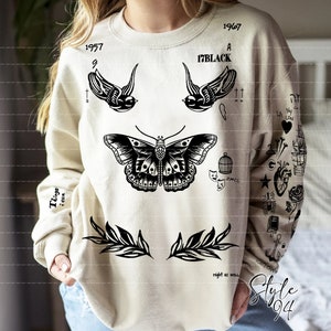 Butterfly Styles Tattoo Sweatshirt, Long Sleeve, Unisex