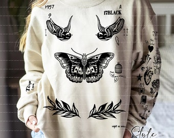 Butterfly Styles Tattoo Sweatshirt, Long Sleeve, Unisex