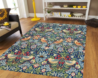 William Morris's (1834-1896) Strawberry Thief Rug, Art Rug, Art Nouveau Rug, Flower Pattern Rug, Living Room Rug, Personalized Rug, Area Rug