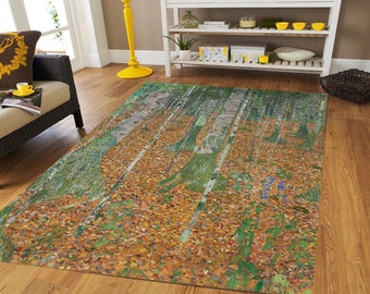Gustav Klimt Birch Forest Rug, Art Nouveau Style, Machine Washable