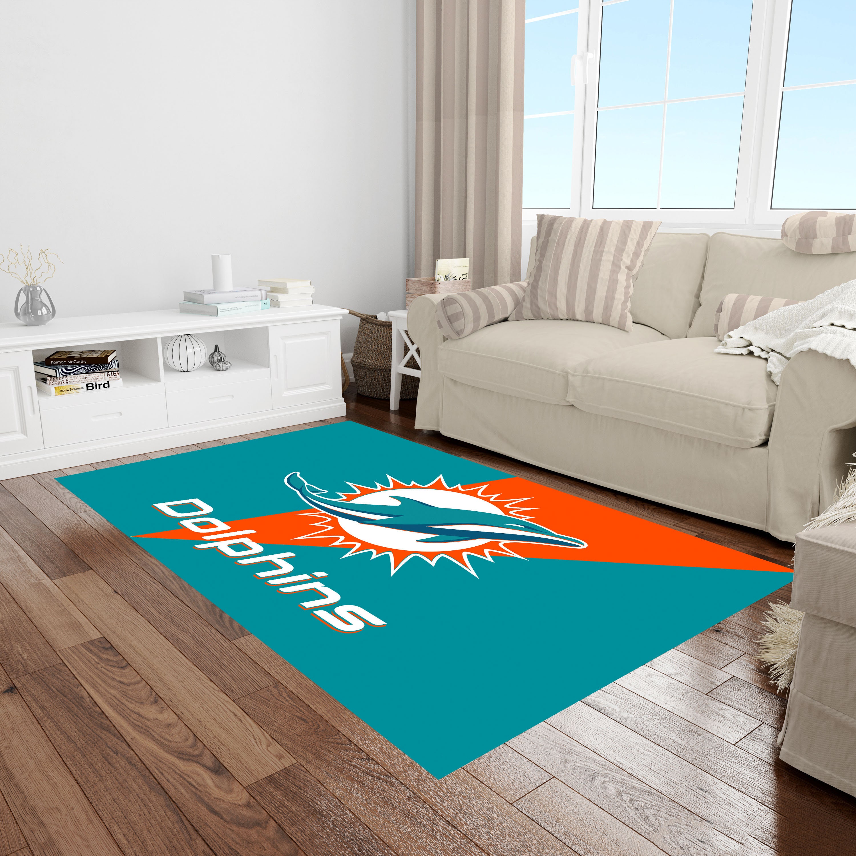 Miami Dolphins Rug, Sports Decor, Game Room Rug - Etsy