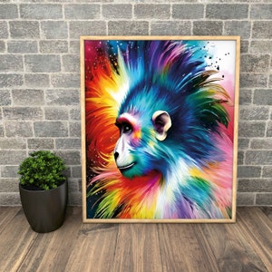 Monkey Printable Wall Art, Livingroom Wall Decor, Printable Wall Art Animal, Monkey Painting Wall Art, Office Wall Decor, Home Decor