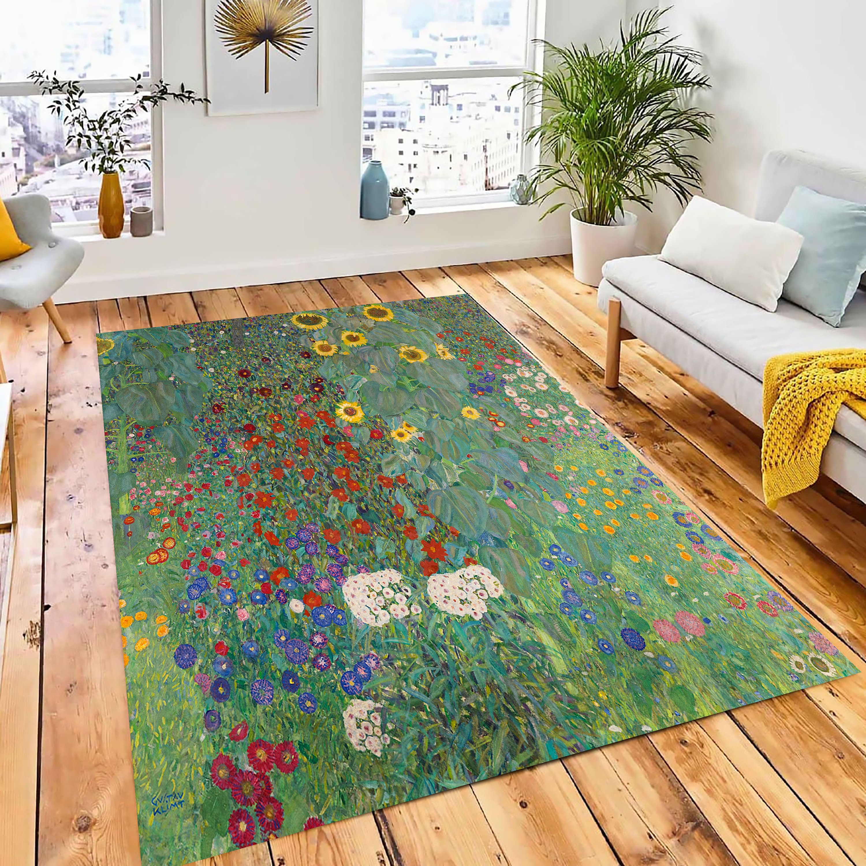 Gustav Klimt's Farm Garden With Sunflowers Rug, Art Nouveau Rug ...