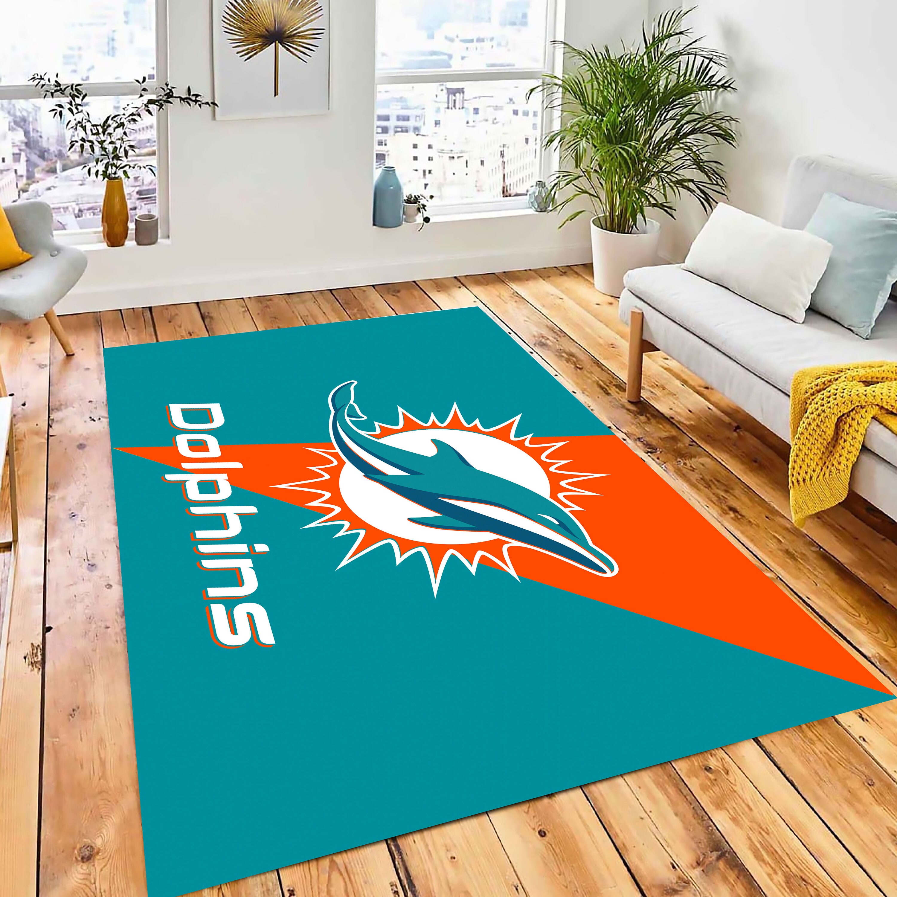 Miami Dolphins Rug, Sports Decor, Game Room Rug - Etsy