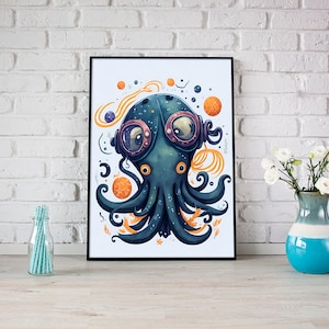 Octopus Printable Wall Art, Octopus Wall Art, Wall Decor, Printable Wall Art Animal, Kids Room Decor, Office Wall Decor, Home Decor