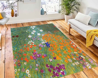 Gustav Klimt's Bauerngarten Rug, Flower Garden, Art Nouveau Rug,  Personalized Rug, Home Decor, Area Rug, Bedroom Rug, Machine Washable Rug