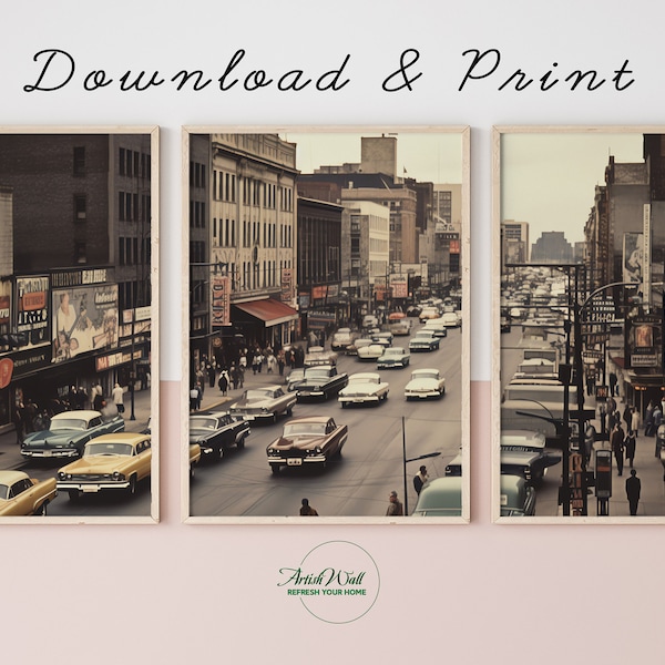 Set of 3 Vintage City Photography Art| Street Art | Modern Triptych Art Print | Digital Printing | Wall Art Print Set | Printable Canvas