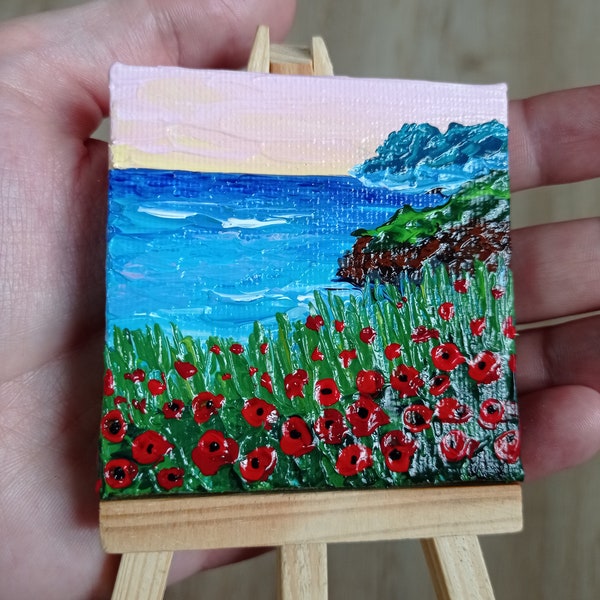 Mini Canvas, Impasto Painting, Gift Painting, Sea Painting, Flowers Painting, Small Canvas, Tiny Canvas, Mini Painting, Painting landscape