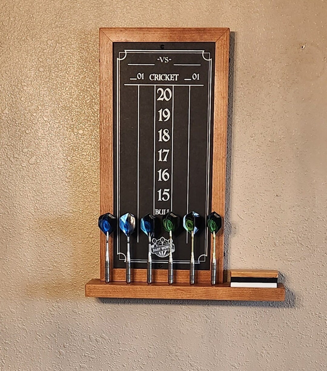 Dart Chalkboard Scoreboard for Cricket. Holds 6 Darts. Chalk & Eraser Included. Solid Wood