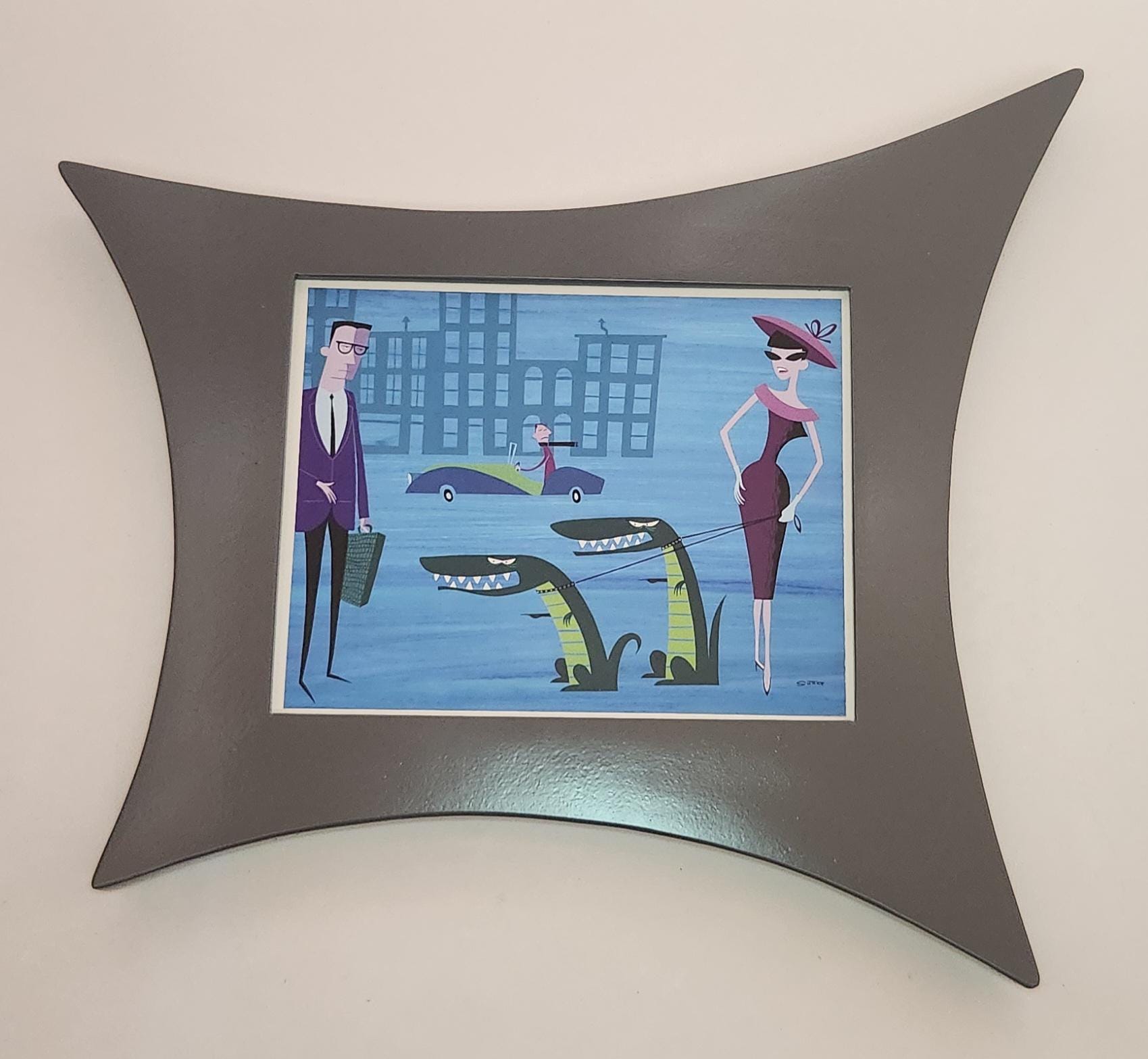 Mid Century Modern, Wood Picture Frame, Colored, MCM, 5x7, 8x10, 11x14, 11x17, Unusual, Unique, Wall Decor, Atomic, Minimalist, Curved Slant