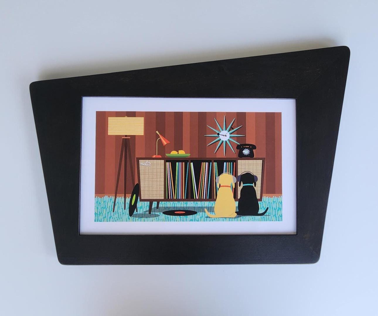 Mid Century Modern, Straight Slant, Wood Picture Frame, MCM, 5x7