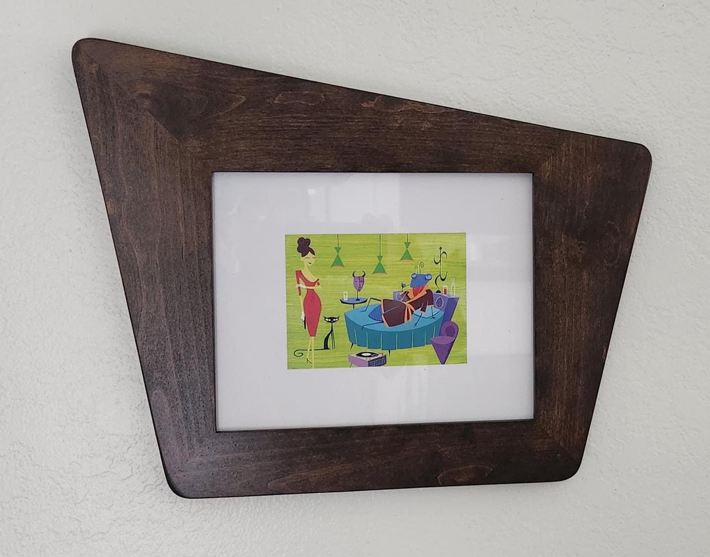 Mid Century Modern, Straight Slant, Wood Picture Frame, MCM, 5x7