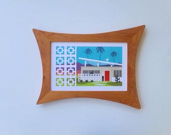 Mid Century Modern, Wood Picture Frame, MCM, 5x7, 8x10, Unusual, Wall Decor, Atomic, Minimalist, Wedding, Certificate, Unique, Curved Slant
