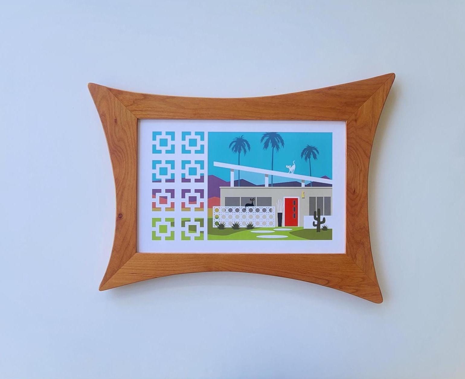 Mid Century Modern, Curved Slant, Wood Picture Frame, MCM, 5x7