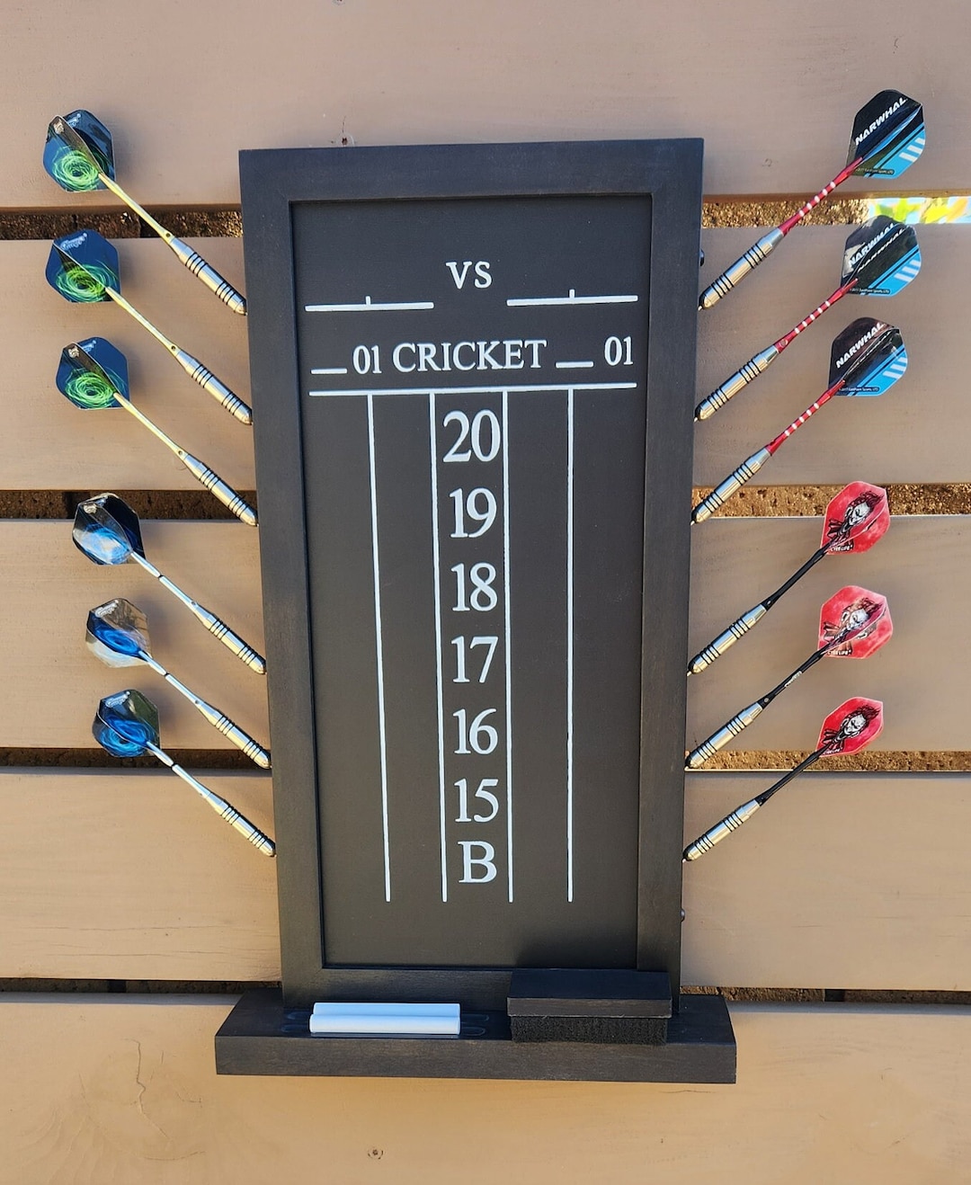 Dart Chalkboard Scoreboard for Cricket. Holds 12 Darts. Chalk & Eraser Included. Solid Wood