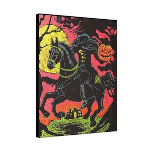 Headless Horseman Sleepy Hollow Creepy Halloween Painting Printed on Canvas