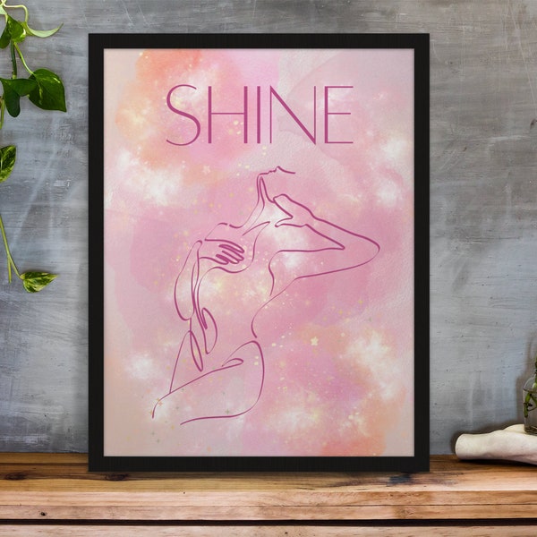 Shine Abstract Line Art Digital Poster – Ethereal Pastel Wall Art – Modern Minimalist Home Decor – Inspirational Quote Print