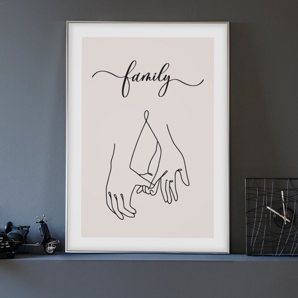 Minimalist Family Unity Line Art Digital Poster – Elegant Interlocked Hands Home Decor – Instant Download Wall Art | Instant Download